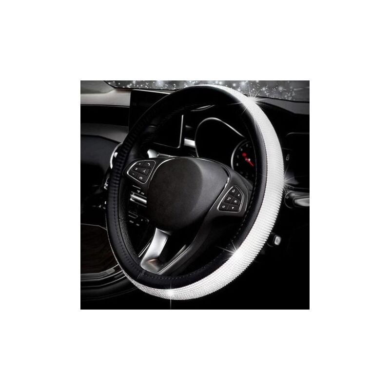 foto del prodotto coprivolante universale per auto con diamanti lucidi 38 cm 15 coprivolante in pelle con strass bling bling, accessori decorativi per interni auto