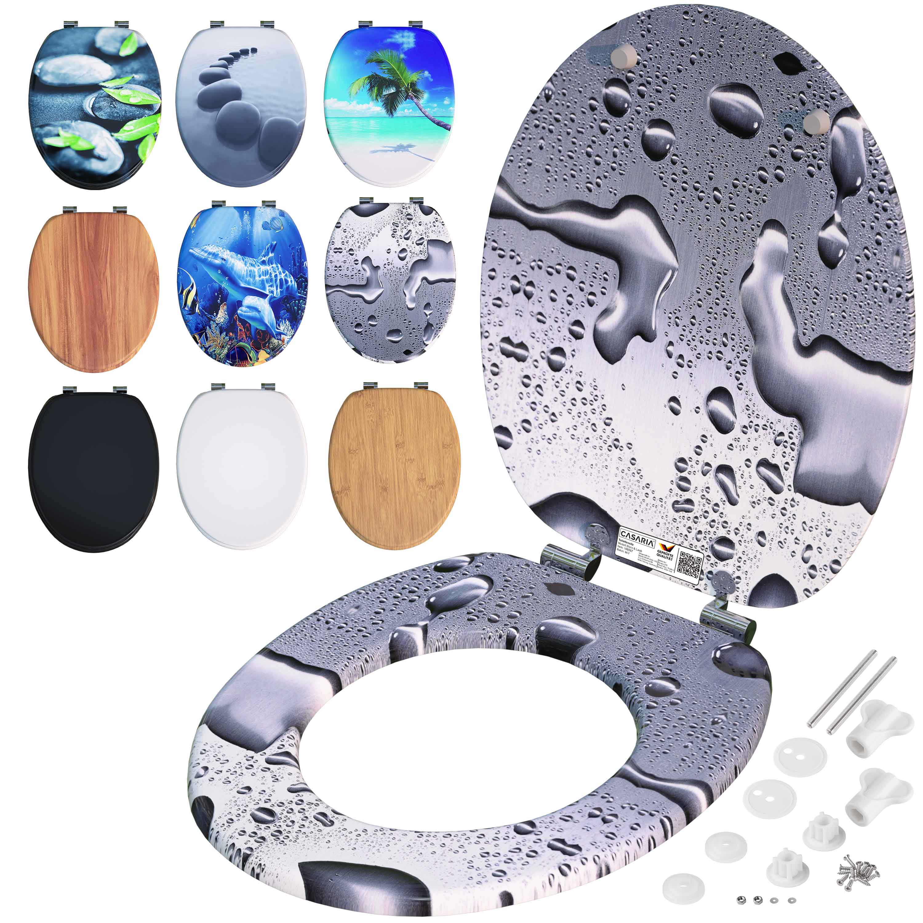 foto del prodotto copriwater nero fantasia gocce chiusura ammortizzata