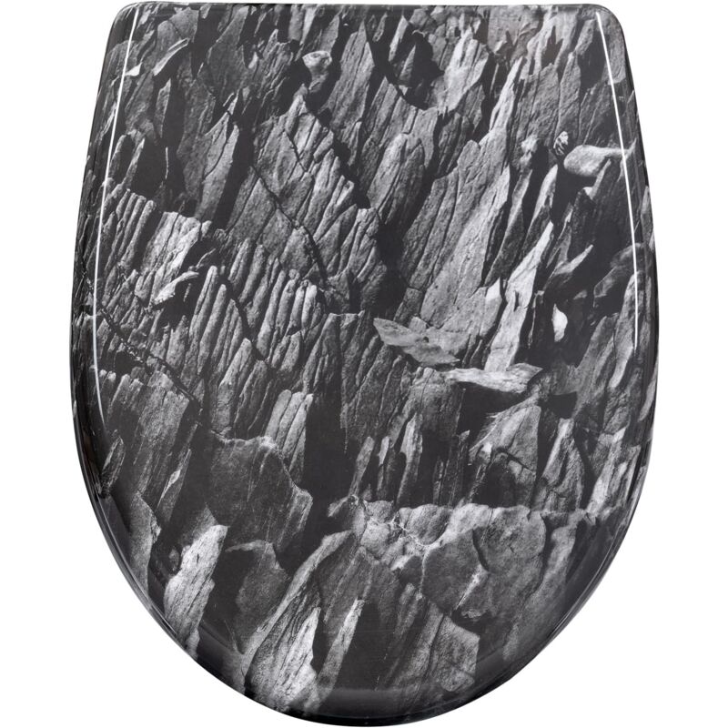 foto del prodotto copriwater ovale, antracite con motivi roccia - woltu