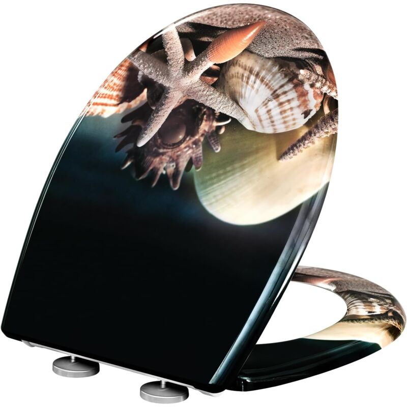 foto del prodotto copriwater soft close universale chiusura ammortizzata sedile wc forma di o, modello a motivo marino - woltu