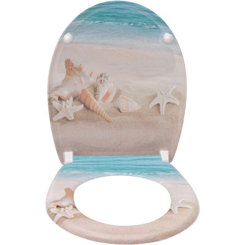 foto del prodotto copriwater soft close universale chiusura ammortizzata sedile wc forma di o, spiaggia - woltu