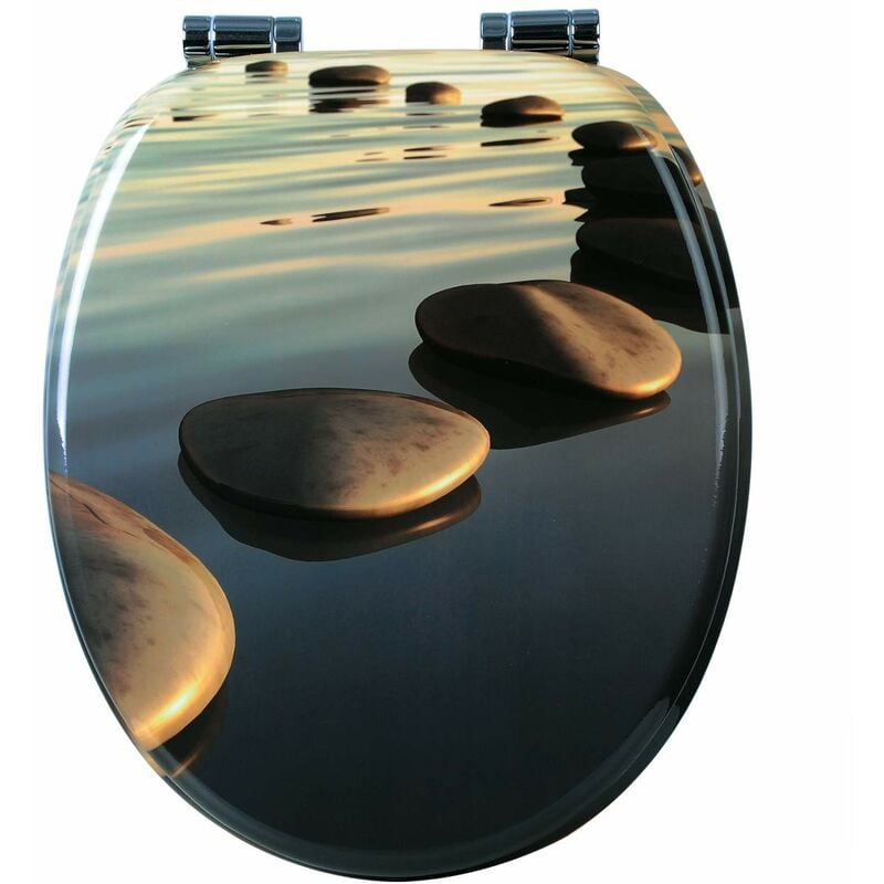 foto del prodotto copriwater universale in legno sedile wc coperchio tavoletta copri wc pietre grigie - woltu