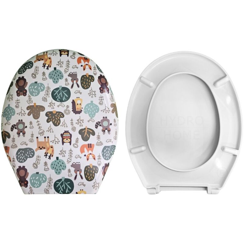 foto del prodotto copriwater universale ovale stampato animaletti compatibile con vari modelli termoindurente bianco