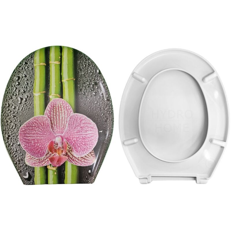 foto del prodotto copriwater universale ovale stampato orchidea compatibile con vari modelli termoindurente bianco