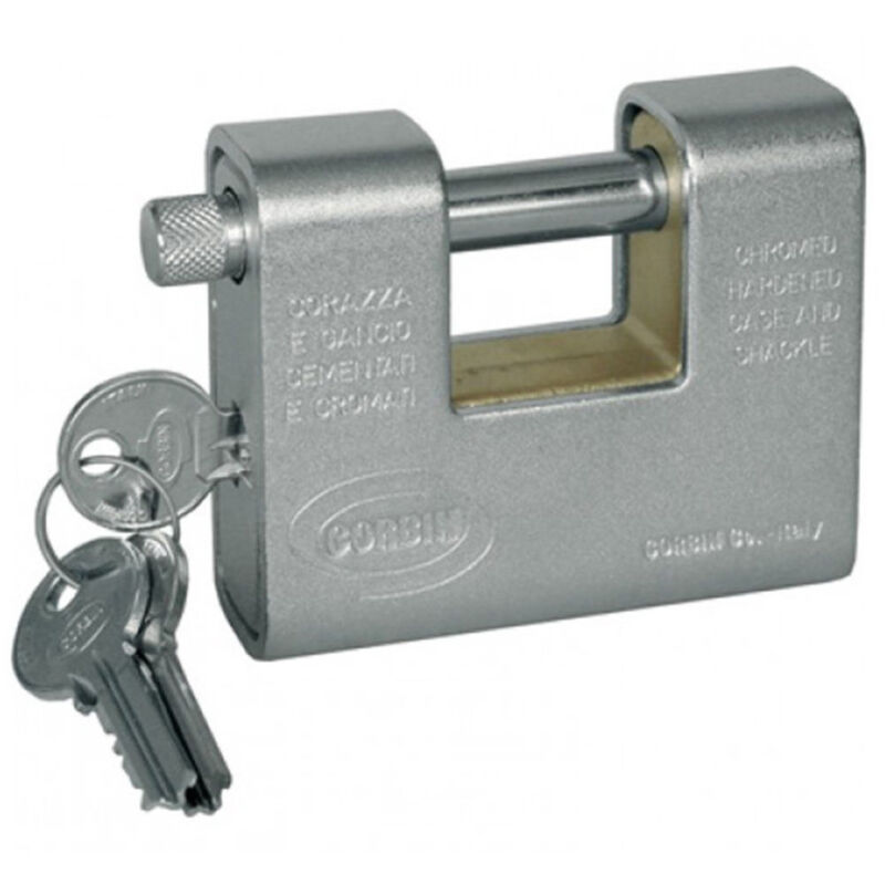 foto del prodotto corbin lucchetto catenaccio corazzato in acciaio temprato mm 60 80 90 antiscasso 90 mm ch. unif. 