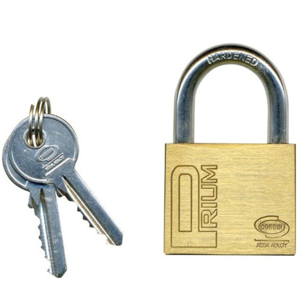 foto del prodotto corbin lucchetto catenaccio mm 25 gancio arco lungo con 2 chiavi corpo ottone 