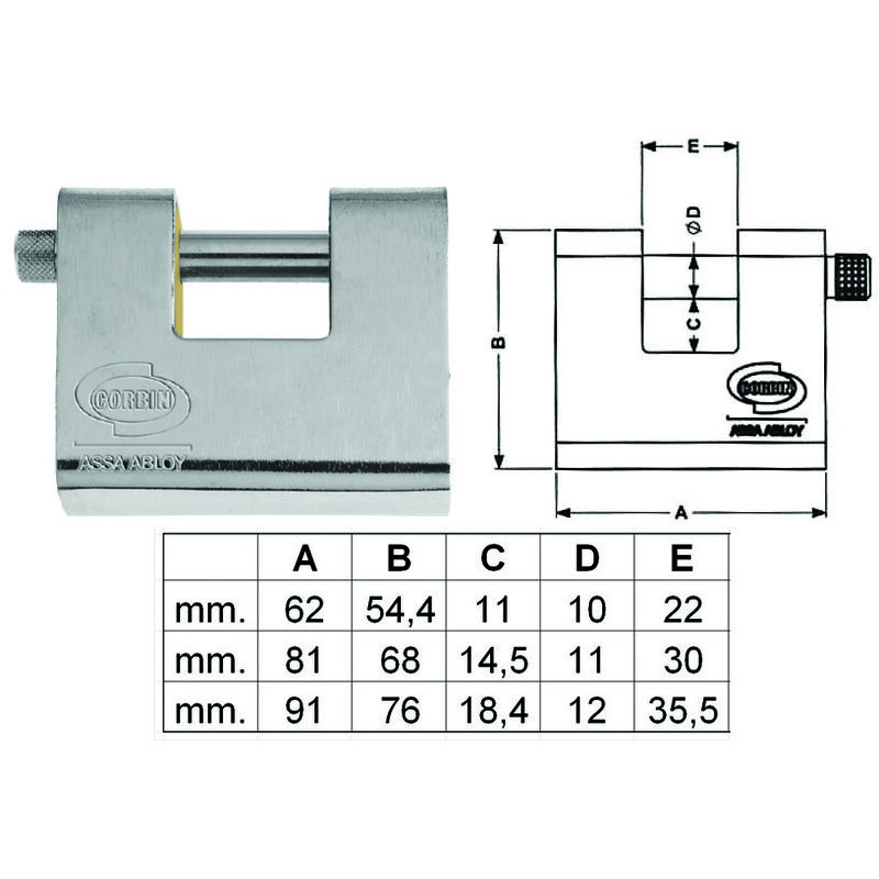 foto del prodotto corbin lucchetto corazzato a una bocca acciaio pl211 ka mm.80 pl2118000 
