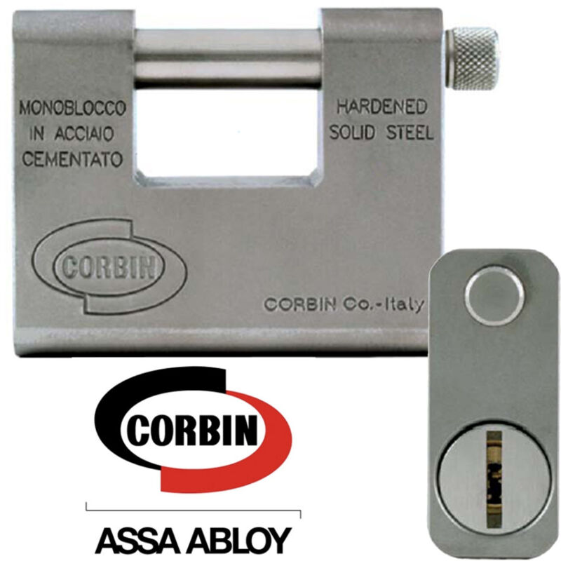 foto del prodotto corbin lucchetto grizzly in acciaio cementato antitrapano con chiave dom 69 mm 