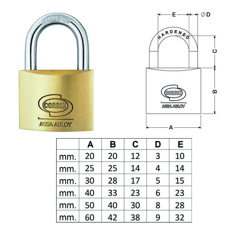 foto del prodotto corbin lucchetto ottone arco normale prium cifratura unica ka pl110 mm.40 pl1104000011000 