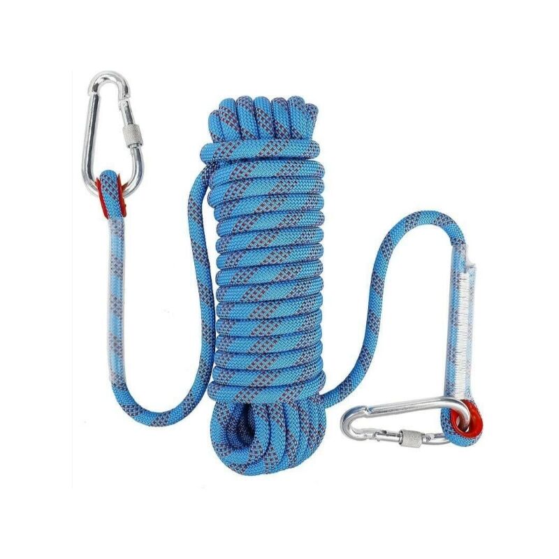 foto del prodotto corda da arrampicata con moschettone di sicurezza statico, corda da alpinismo in poliestere da 10 mm, corda da soccorso per escursionismo, alpinismo,