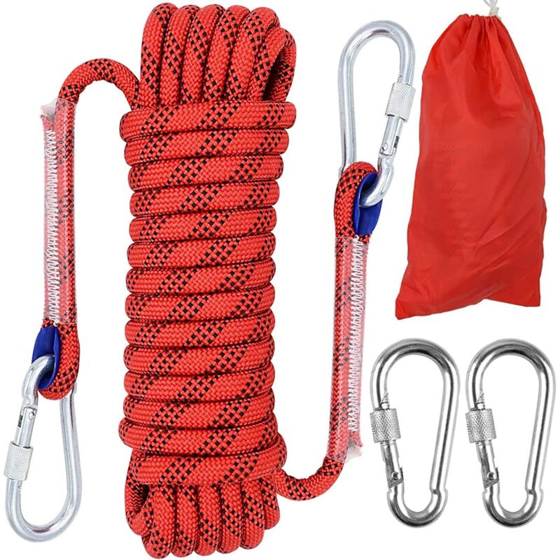 foto del prodotto corda da arrampicata da 10 mm, corda di sicurezza per esterni, in nylon, corda da arrampicata statica, corda di salvataggio, con 2 moschettoni, per