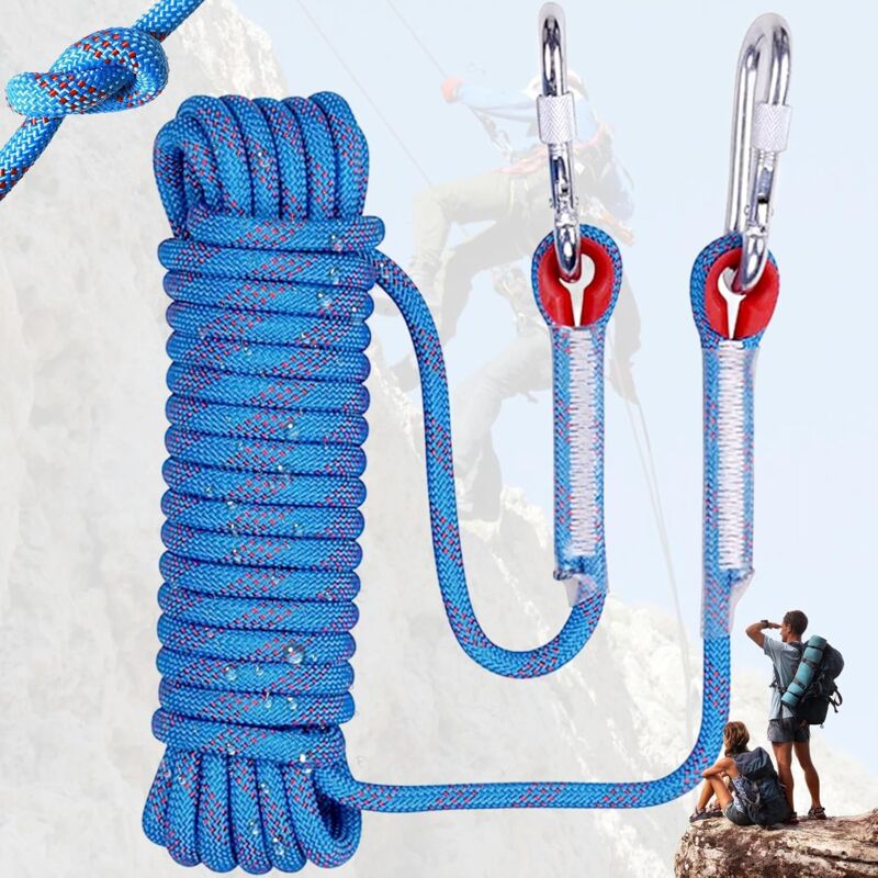 foto del prodotto corda da arrampicata dpzo con moschettone di sicurezza statico 10mm corda da alpinismo in poliestere salvataggio per escursionismo alpinismo montagna