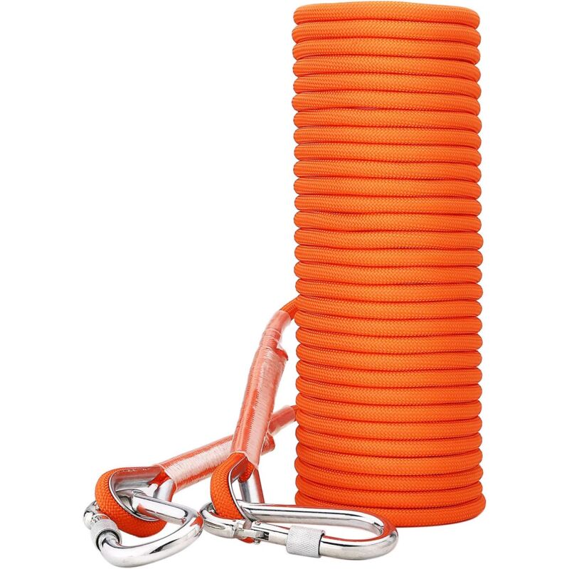 foto del prodotto corda da arrampicata in polipropilene crediri da 8 mm, cinturino multifunzionale in paracord con passanti per moschettone arancioni per fissaggio,