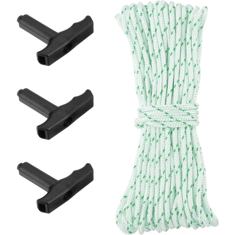 foto del prodotto corda di avviamento a strappo con 3 maniglie di avviamento, corda di avviamento in nylon da 10 metri con diametro di 3,5 mm, corda di avviamento a