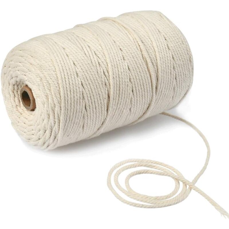 foto del prodotto corda di cotone naturale 3 mm x 200 m, rotolo di corda per macram per lavori fai da te e decorazioni da giardino, beige