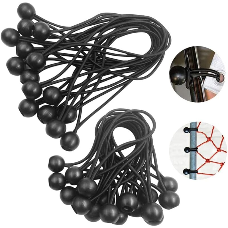 foto del prodotto corda elastica a sfera, corda elastica nera, corda elastica per gazebo, telo, campeggio, tenda, imbracatura di estensione della tenda 30 pezzi neri