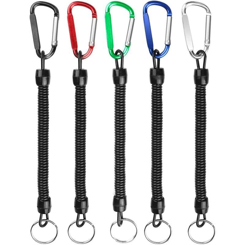foto del prodotto corda elastica lunga portachiavi espandibile da 5 pezzi con moschettone d retrattile