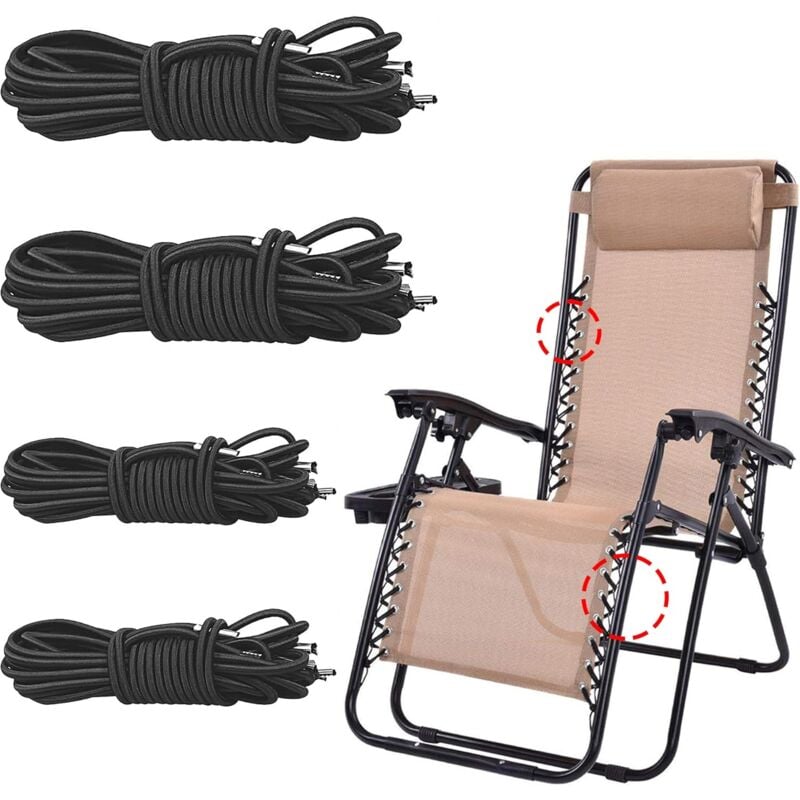 foto del prodotto corda elastica universale di ricambio per sedia relax, 4 pezzi, lacci elastici per sedia a gravit zero, corda di ricambio nera per sedia pieghevole