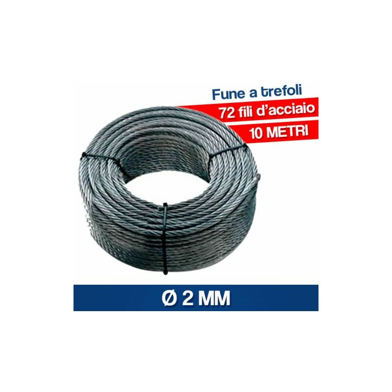 foto del prodotto corda fune a trefoli in acciaio zincato multiuso 10 metri 16147v mm 2 16147 