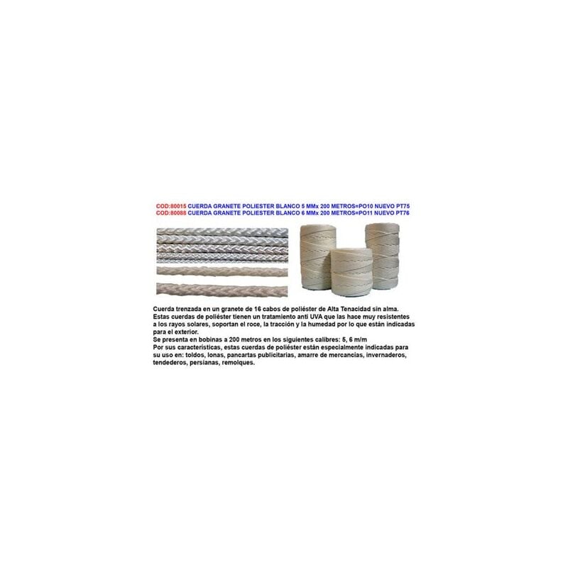 foto del prodotto corda granata in poliestere bianco 6 mm x 200 metri po11 novit pt76
