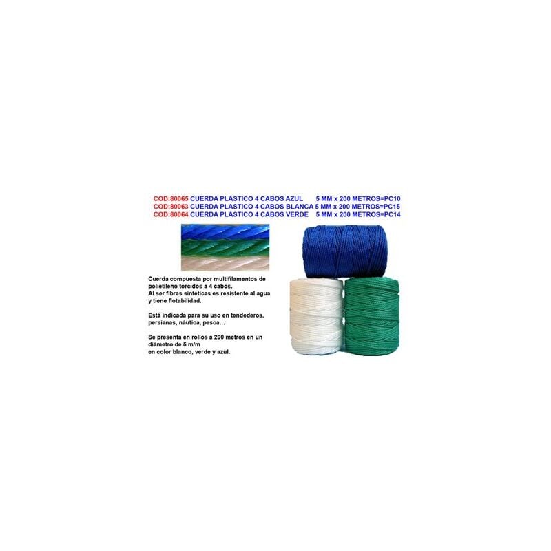 foto del prodotto corda in plastica bianca a 4 trefoli 5 mm x 200 metri pc14 novit pc15