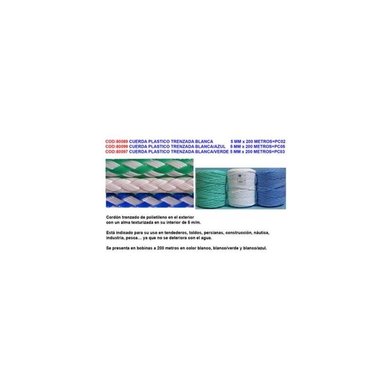 foto del prodotto corda in plastica intrecciata bianca e blu 5 mm x 200 metri