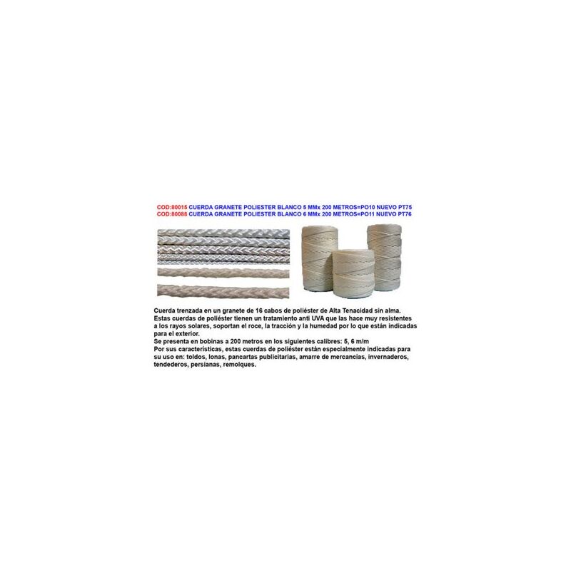 foto del prodotto corda in poliestere bianco 5 mm x 200 metri po10 novit pt75