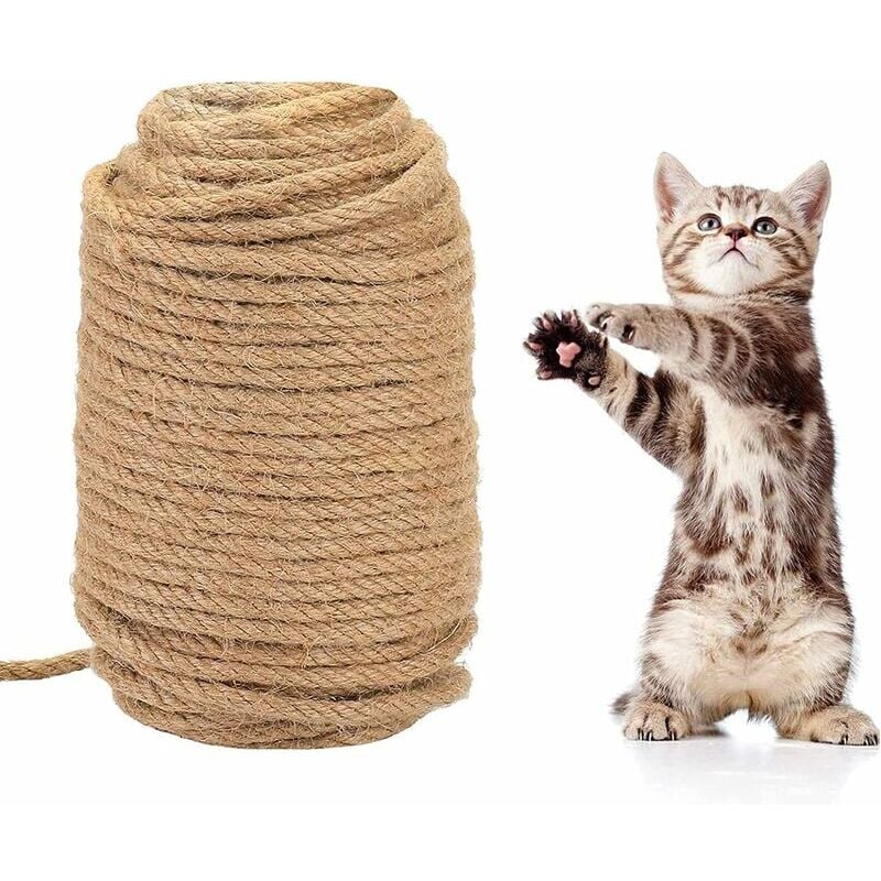 foto del prodotto corda in sisal naturale ulisem, giocattoli in sisal da 50 m, tiragraffi per gatti, spessore 6 mm, protezione gatti, giocattoli con artigli macinati,