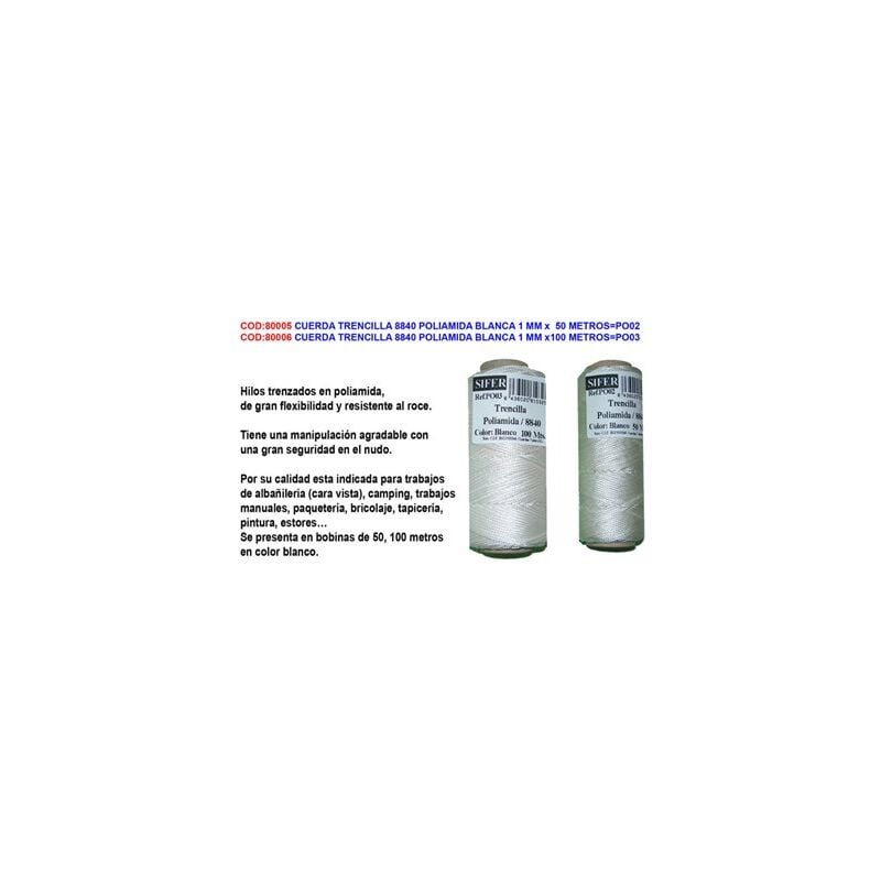 foto del prodotto corda intrecciata 8840 poliammide bianca 1 mm x 100 m mason po03