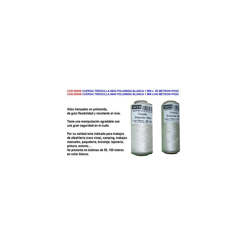 foto del prodotto corda intrecciata 8840 poliammide bianca 1 mm x 50 m mason po02