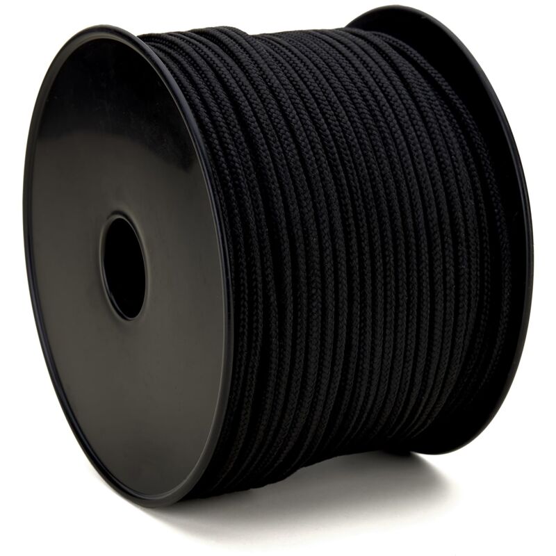foto del prodotto corda intrecciata polypro nera, 4 mm, bobina 100 m, corda esterna, corda fai da te, corda fai da te, colore nero