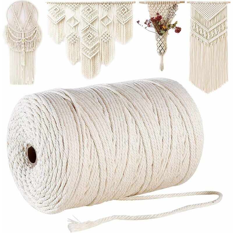 foto del prodotto corda macram 3 mm, 200 m filo macram macram di cotone, filo macram naturale al 100 , corda macram intrecciata con spago fai da te per la