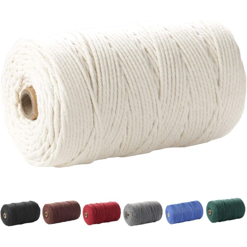 foto del prodotto corda per macram , 3 mm x 220 m circa 200 m , corda morbida non tinta in 100 cotone naturale per appendere le piante da parete fai da te, beige