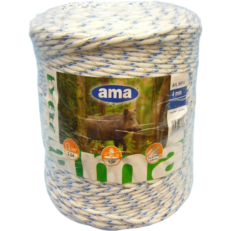 foto del prodotto corda per recinti elettrici bianca con inserti blu premium line da 200 m ama