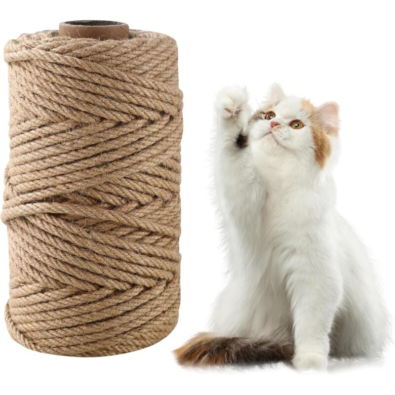 foto del prodotto corda per tiragraffi, corda in sisal da 15 m x 60 mm, corda in sisal per tiragraffi, sisal per tiragraffi per riparazione e sostituzione, fai da te,