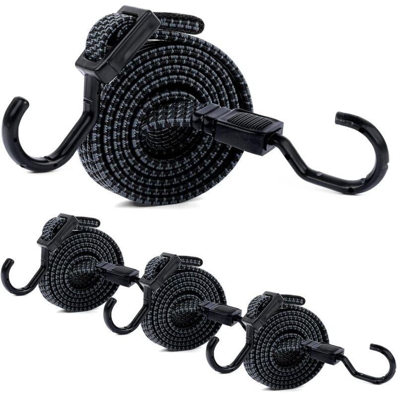 foto del prodotto corde elastiche con ganci 6 pezzi, corde elastiche regolabili da 100 cm per bagagli, portapacchi, teloni, merci in movimento, campeggi, teloni nero 