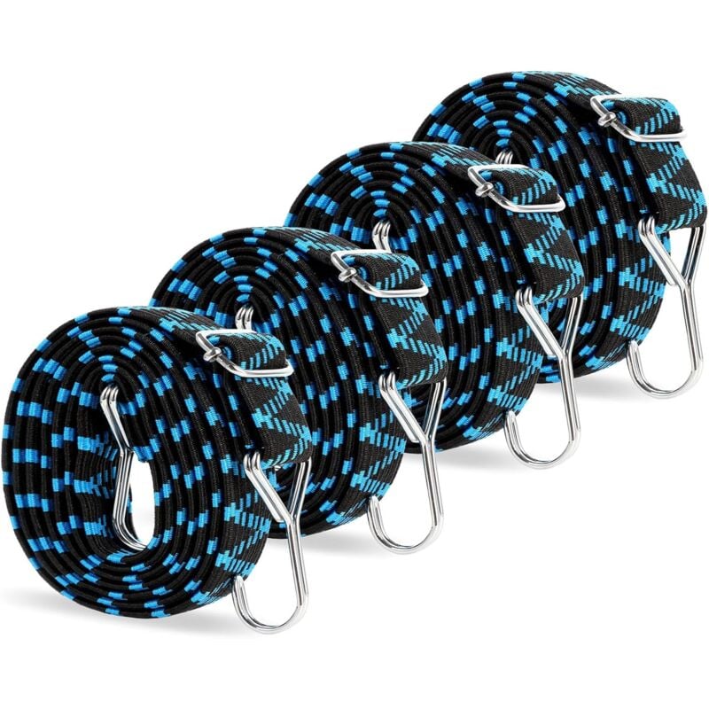 foto del prodotto corde elastiche con ganci, corda elastica regolabile, 4 corde elastiche, corda elastica piatta da 2 m, corda elastica per bicicletta, telone, tenda