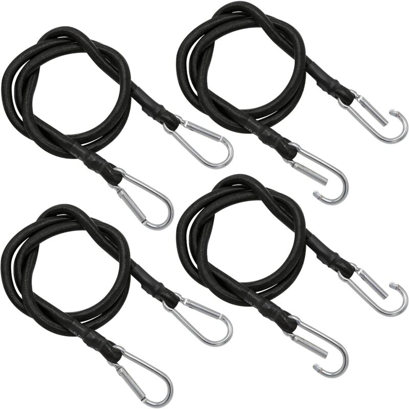 foto del prodotto corde elastiche con moschettone, corde elastiche per carichi pesanti da 1 m con moschettoni, ganci per teloni, corde elastiche in gomma da 4 pezzi