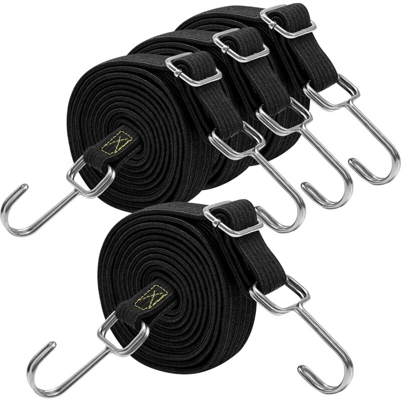 foto del prodotto corde elastiche crediri con ganci, lunghe 100 cm, cinghie elastiche in gomma nera regolabili con ganci per bagagli, portapacchi, teloni, merci in