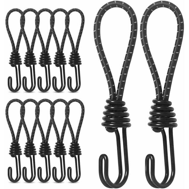 foto del prodotto corde elastiche kzq con ganci, confezione da 12, corde elastiche universali con chiusure per teloni, tele, striscioni, supporti, corde elastiche per