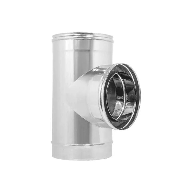 foto del prodotto cordivari raccordo a tee 90 doppia parete acciaio inox aisi 316 parte interna aisi 304 parte esterna 80 interno 130 esterno sp. 0,5 mm