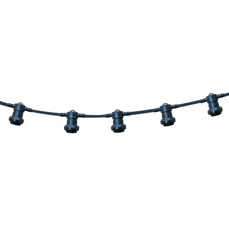 foto del prodotto cordoniera 20 portalampada e27. catena luci da giardino. per interno ed esterno. lunghezza 20m. prolungabile, appendibile, nero velamp