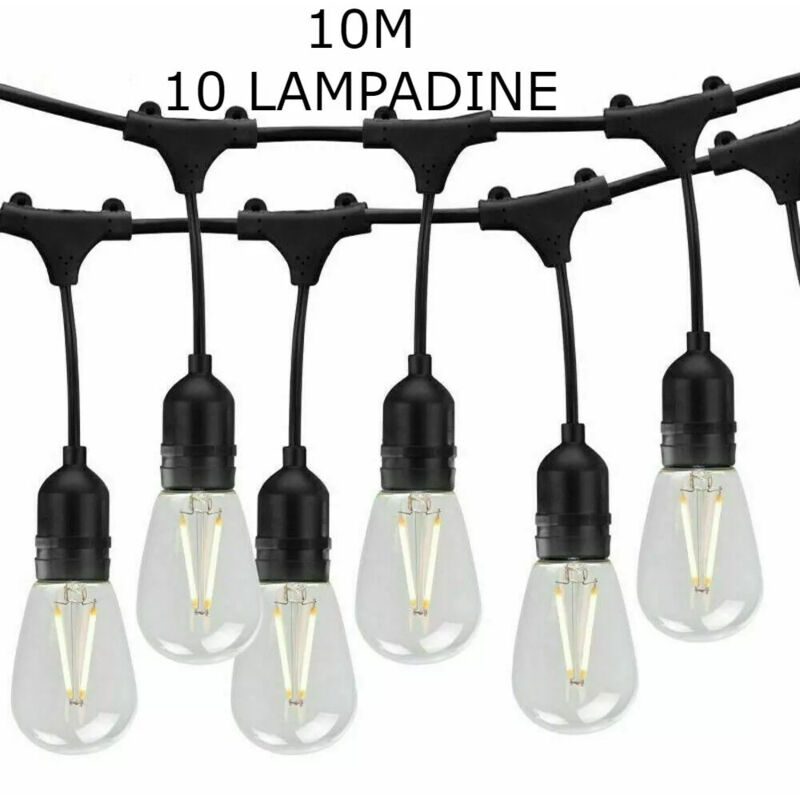 foto del prodotto cordoniera catena luminosa da esterno con lampadine led, lunghezza regolabile da 10 a 20 metri, impermeabile, risparmio energetico, ideale per