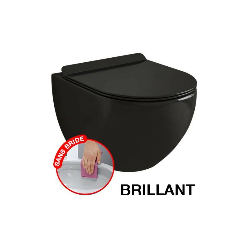 foto del prodotto coribi comfort wc sospeso senza flangia nero lucido con fissaggi invisibili sedile ultra sottile rimovibile freno di caduta