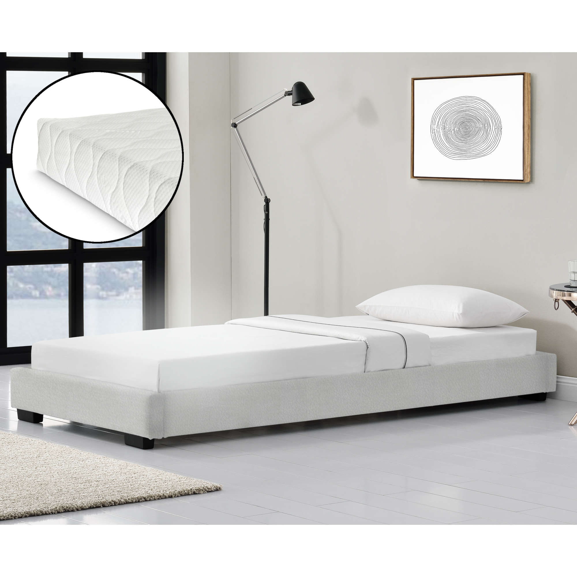 foto del prodotto corium struttura letto imbottito con materasso a schiuma fredda 90 x 200 cm letto singolo con rivestimento in similpelle