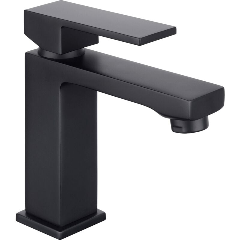 foto del prodotto cornat noir miscelatore monocomando per lavabo, black edition, corpo in ottone nero opaco, fissaggio senza fatica, con valvola di scarico a