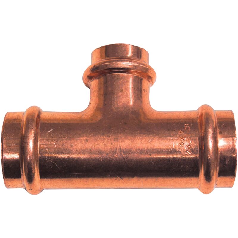 foto del prodotto cornat press raccordo a t con uscita ridotto, manicotti, 3, a 28 mm, b 22 mm in rame, 1 pezzo, t65302822b