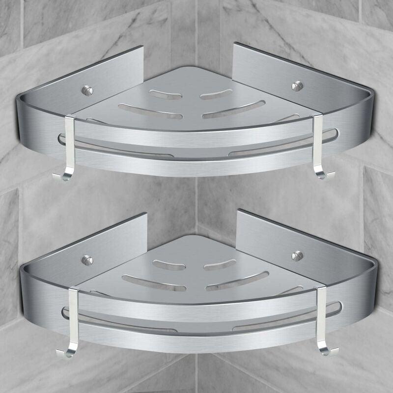 foto del prodotto corner shower shelf bathroom shelf without drilling basket shower storage aluminum wall mounted shower shelf two piece storage box matte silver 2pcs 