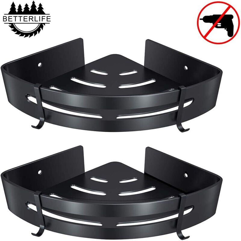 foto del prodotto corner shower shelf no drilling bathroom shelf basket shower storage aluminum wall mounted shower shelf two piece storage box black