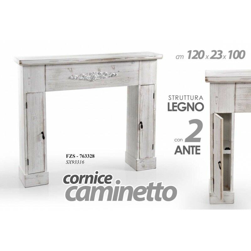 foto del prodotto cornice camino shabby anticato bianco legno cm 120 x 23 x 100 h